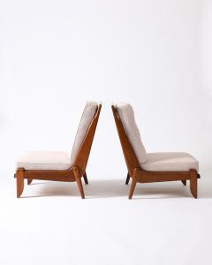 Guillerme et Chambron Pair of Rare Guillerme et Chambron Oak Lounge Chair with Sculptural Legs - 3669327