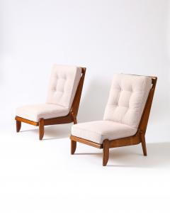 Guillerme et Chambron Pair of Rare Guillerme et Chambron Oak Lounge Chair with Sculptural Legs - 3669328