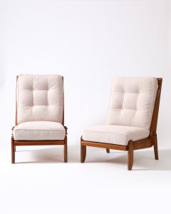 Guillerme et Chambron Pair of Rare Guillerme et Chambron Oak Lounge Chair with Sculptural Legs - 3669329