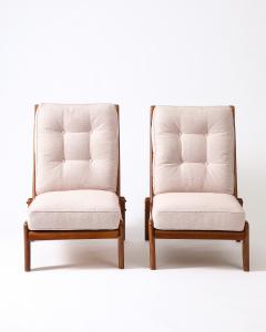 Guillerme et Chambron Pair of Rare Guillerme et Chambron Oak Lounge Chair with Sculptural Legs - 3669330