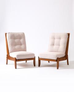 Guillerme et Chambron Pair of Rare Guillerme et Chambron Oak Lounge Chair with Sculptural Legs - 3669331