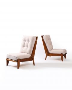 Guillerme et Chambron Pair of Rare Guillerme et Chambron Oak Lounge Chair with Sculptural Legs - 3669335