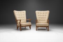 Guillerme et Chambron Set Of Oaken Grand Repos Lounge Chairs by Guillerme et Chambron France 1950s - 3612540