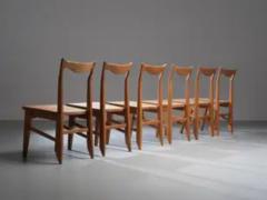 Guillerme et Chambron Set of 6 Guillerme et Chambron Dining Chairs in Oak France 1960s - 3927826