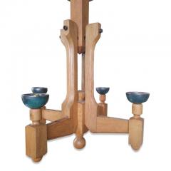 Guillerme et Chambron Solid Oak Four Lights Chandelier by Guillerme Chambron France 1960s - 801789