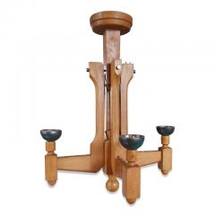 Guillerme et Chambron Solid Oak Four Lights Chandelier by Guillerme Chambron France 1960s - 801792
