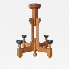 Guillerme et Chambron Solid Oak Four Lights Chandelier by Guillerme Chambron France 1960s - 802315
