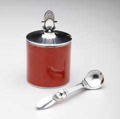 Gundorph Albertus Georg Jensen Cactus Mustard Pot Spoon with Royal Copenhagen Red Pot - 162210