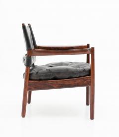 Gunnar Myrstrand Scandinavian Leather and Rosewood Lounge Chairs by Gunnar Myrstrand Sweden - 1247491