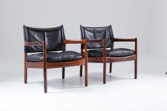 Gunnar Myrstrand Scandinavian Leather and Rosewood Lounge Chairs by Gunnar Myrstrand Sweden - 1247497