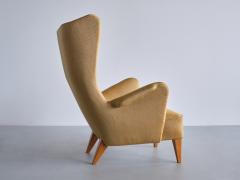 Gustav Axel Berg Gustav Axel Berg Attributed Wingback Chair in Yellow Wool and Elm Sweden 1940s - 3318531