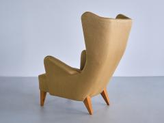 Gustav Axel Berg Gustav Axel Berg Attributed Wingback Chair in Yellow Wool and Elm Sweden 1940s - 3318532