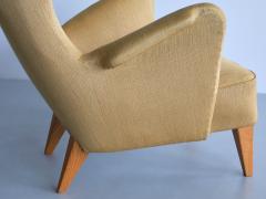 Gustav Axel Berg Gustav Axel Berg Attributed Wingback Chair in Yellow Wool and Elm Sweden 1940s - 3318540