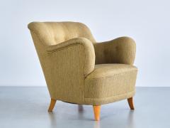 Gustav Axel Berg Sculptural Pair of Gustav Axel Berg Armchairs in Beech and Wool Sweden 1940s - 3346969