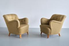 Gustav Axel Berg Sculptural Pair of Gustav Axel Berg Armchairs in Beech and Wool Sweden 1940s - 3346979