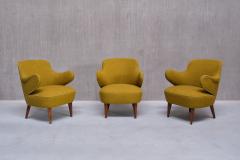 Gustav Axel Berg Set of 3 Gustaf Axel Berg Attributed Armchairs Birch and Chartreuse Wool 1940s - 3821762