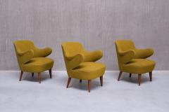 Gustav Axel Berg Set of 3 Gustaf Axel Berg Attributed Armchairs Birch and Chartreuse Wool 1940s - 3821763