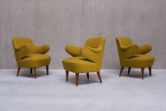 Gustav Axel Berg Set of 3 Gustaf Axel Berg Attributed Armchairs Birch and Chartreuse Wool 1940s - 3821764