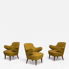 Gustav Axel Berg Set of 3 Gustaf Axel Berg Attributed Armchairs Birch and Chartreuse Wool 1940s - 3826149