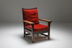 Gustav Stickley Gustav Stickley Oak Armchair with Red Velvet 1900s - 1382547