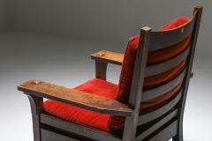 Gustav Stickley Gustav Stickley Oak Armchair with Red Velvet 1900s - 1382552