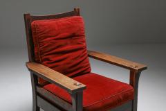 Gustav Stickley Gustav Stickley Oak Armchair with Red Velvet 1900s - 1382553