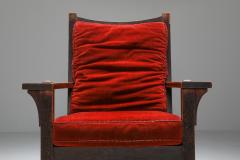 Gustav Stickley Gustav Stickley Oak Armchair with Red Velvet 1900s - 1382555