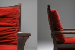 Gustav Stickley Gustav Stickley Oak Armchair with Red Velvet 1900s - 1382562