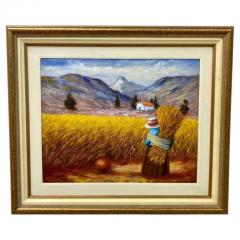 Gustave Cariot A Farmerette on a Wheat Field Landscape Painting Framed and Signed - 2950949