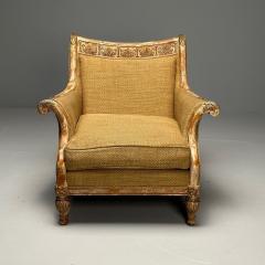 Gustavian Italian Renaissance Style Chair Burlap Distressed Paint Giltwood - 3542883