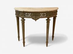 Gustavian Louis XI Painted Wood Marble Demilune Console Table France 1780 - 4102760