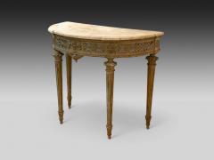 Gustavian Louis XI Painted Wood Marble Demilune Console Table France 1780 - 4102761