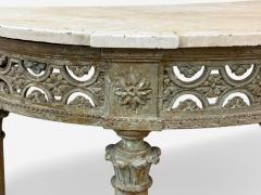 Gustavian Louis XI Painted Wood Marble Demilune Console Table France 1780 - 4102764