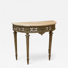 Gustavian Louis XI Painted Wood Marble Demilune Console Table France 1780 - 4103100