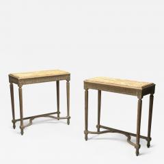 Gustavian Louis XVI Style Console Tables Distressed Grey Wood Marble France - 3980739