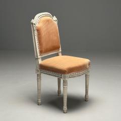 Gustavian Louis XVI Style Dining Chairs Grey Paint Distressed Pink Fabric - 3534528