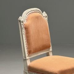 Gustavian Louis XVI Style Dining Chairs Grey Paint Distressed Pink Fabric - 3534530