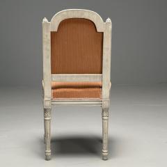 Gustavian Louis XVI Style Dining Chairs Grey Paint Distressed Pink Fabric - 3534534