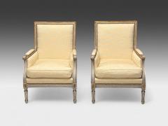 Gustavian Louis XVI Style Lounge Chairs Grey Painted Wood Fabric 1940s - 3985750