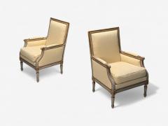 Gustavian Louis XVI Style Lounge Chairs Grey Painted Wood Fabric 1940s - 3985754