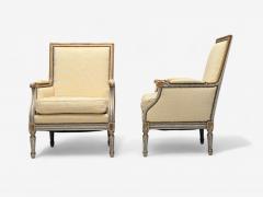 Gustavian Louis XVI Style Lounge Chairs Grey Painted Wood Fabric 1940s - 3985762