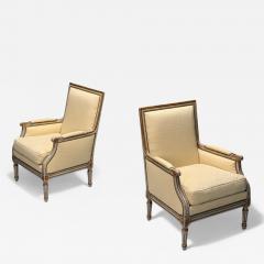 Gustavian Louis XVI Style Lounge Chairs Grey Painted Wood Fabric 1940s - 3987313