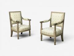 Gustavian Lounge Chairs Grey Paint Decorated Fabric Sweden 19th c  - 4709728