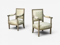 Gustavian Lounge Chairs Grey Paint Decorated Fabric Sweden 19th c  - 4709729