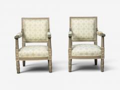 Gustavian Lounge Chairs Grey Paint Decorated Fabric Sweden 19th c  - 4709730