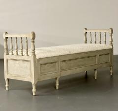 Gustavian Paint Decorated Storage Bench New Wool Shearling Sweden 19th C  - 2564815