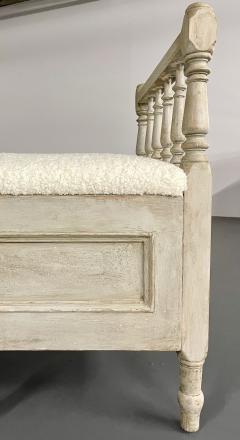 Gustavian Paint Decorated Storage Bench New Wool Shearling Sweden 19th C  - 2564821