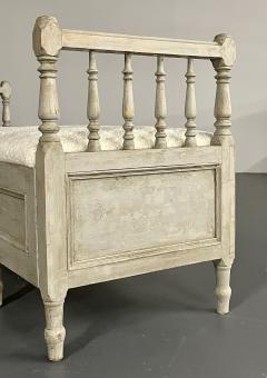 Gustavian Paint Decorated Storage Bench New Wool Shearling Sweden 19th C  - 2564822