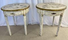 Gustavian Pair of End Side Tables Swedish Paint Decorated Fornasetti Style - 2920684