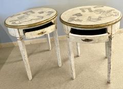 Gustavian Pair of End Side Tables Swedish Paint Decorated Fornasetti Style - 2920685
